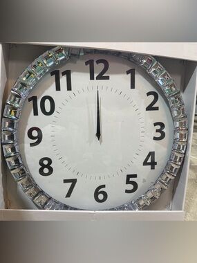 Crystal Accent Large White Wall Clock with Black Numerals